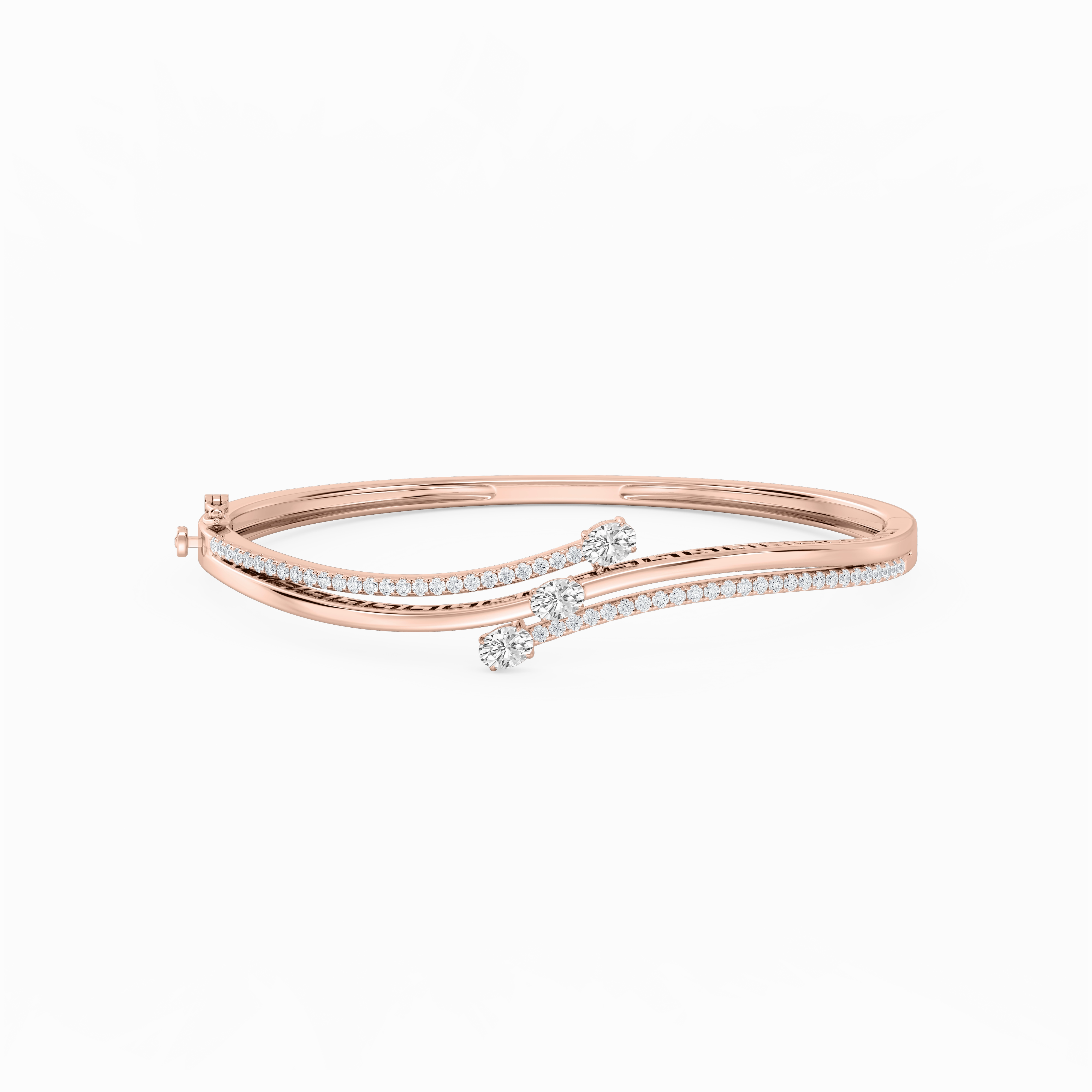 Borderless Recognition Merited Value 1 ? ctw Oval and Round Lab Grown Diamond Three Stone Bypass Bangle Bracelet  - 7.25 Inches