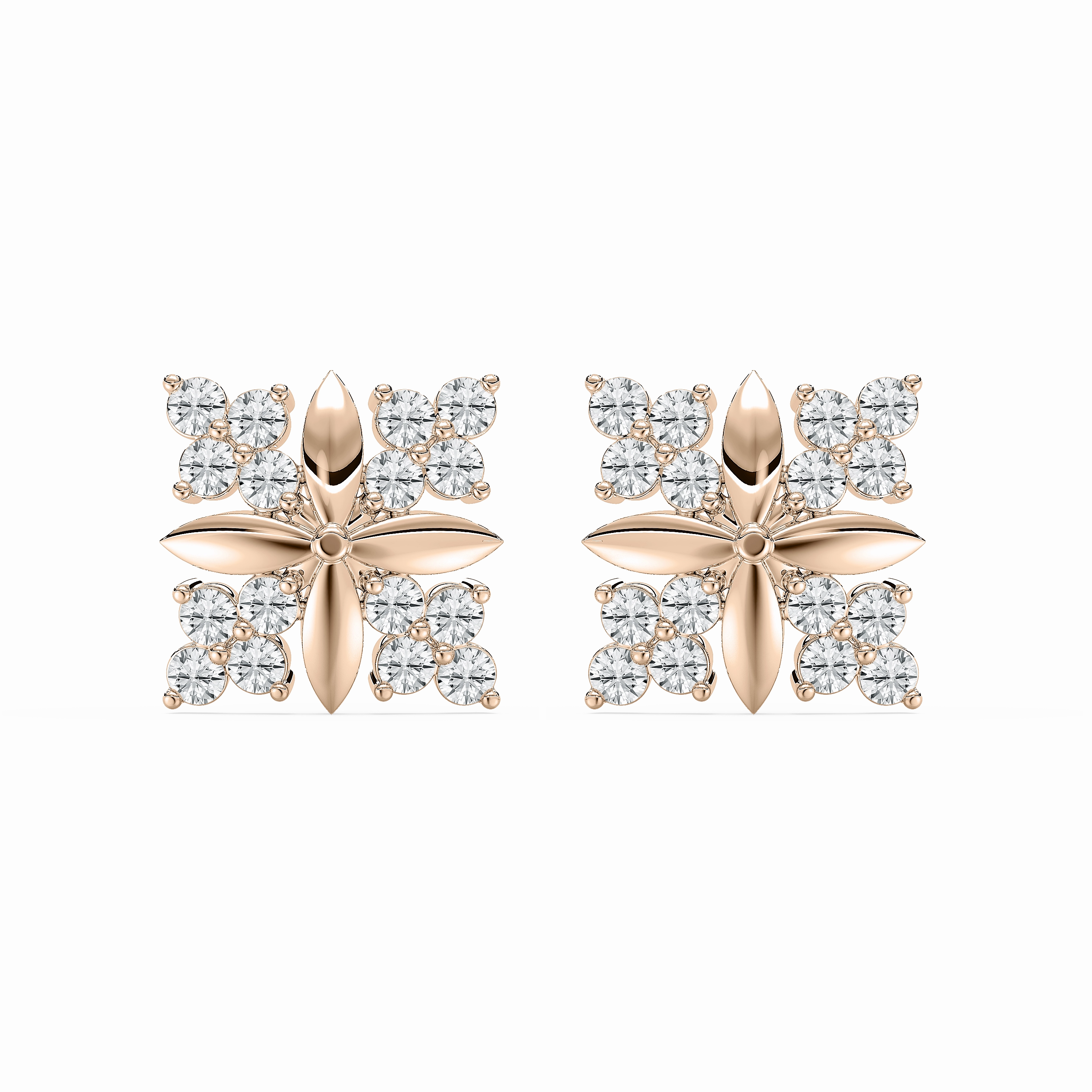 Vintage Piece Polished Feature 1 ctw Round Lab Grown Diamond Floral Point Cluster Stud Earrings