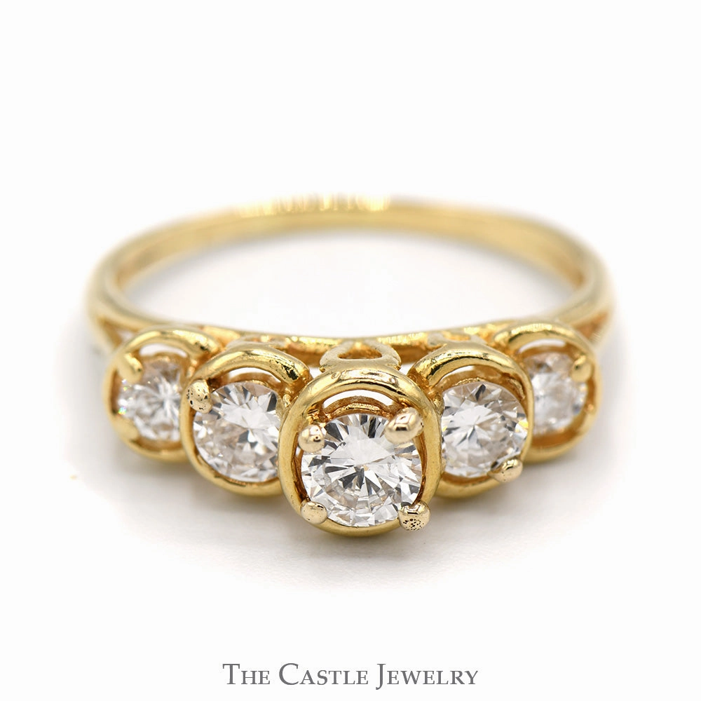comfortable accessory 1cttw 5 Diamond Band with Open Tiered Bezel Design in 14k Yellow Gold