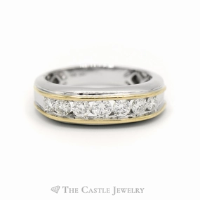 HighEnd Mark Meaningful Item 1cttw 7 Round Diamond Men's Band in Two Tone 14k White & Yellow Gold