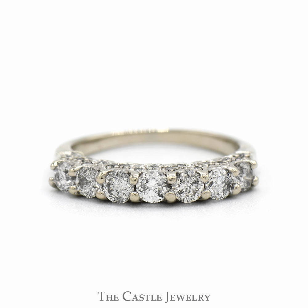 Quality Art Friendship Gift 1cttw 7 Round Diamond Wedding/Anniversary Band in 14k White Gold