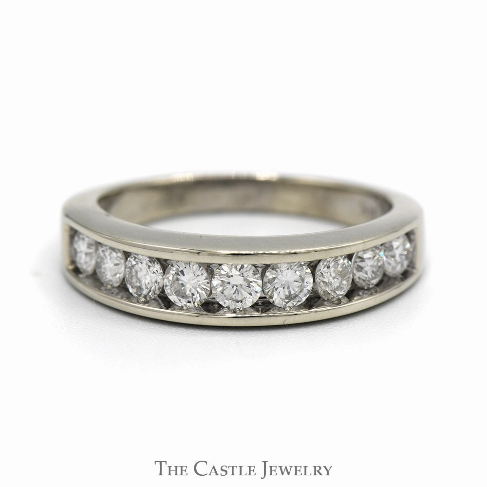 1cttw 9 Nick Set Diamond Wedding Band in 14k White Gold Simple Art