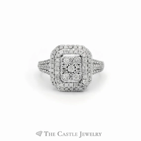 Amazing Embellishment Luxury Article 1cttw Diamond Cluster Ring with Double Halo & Accents in 10k White Gold