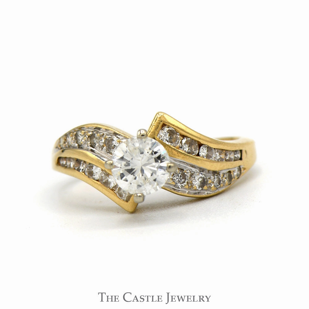 Modern Aesthetic 1CTTW Diamond Engagement Ring With .60CT Round Brilliant Cut Center With Round Brilliant Cut Side Diamonds  In 14KT Yellow Gold