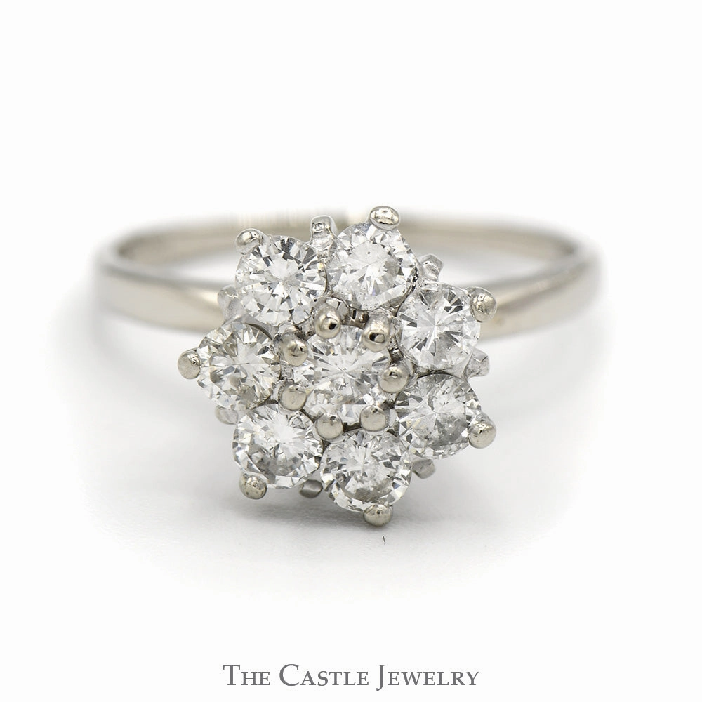 Lightweight Decoration Exquisite Statement 1cttw Flower Shaped Diamond Cluster Ring in 14k White Gold