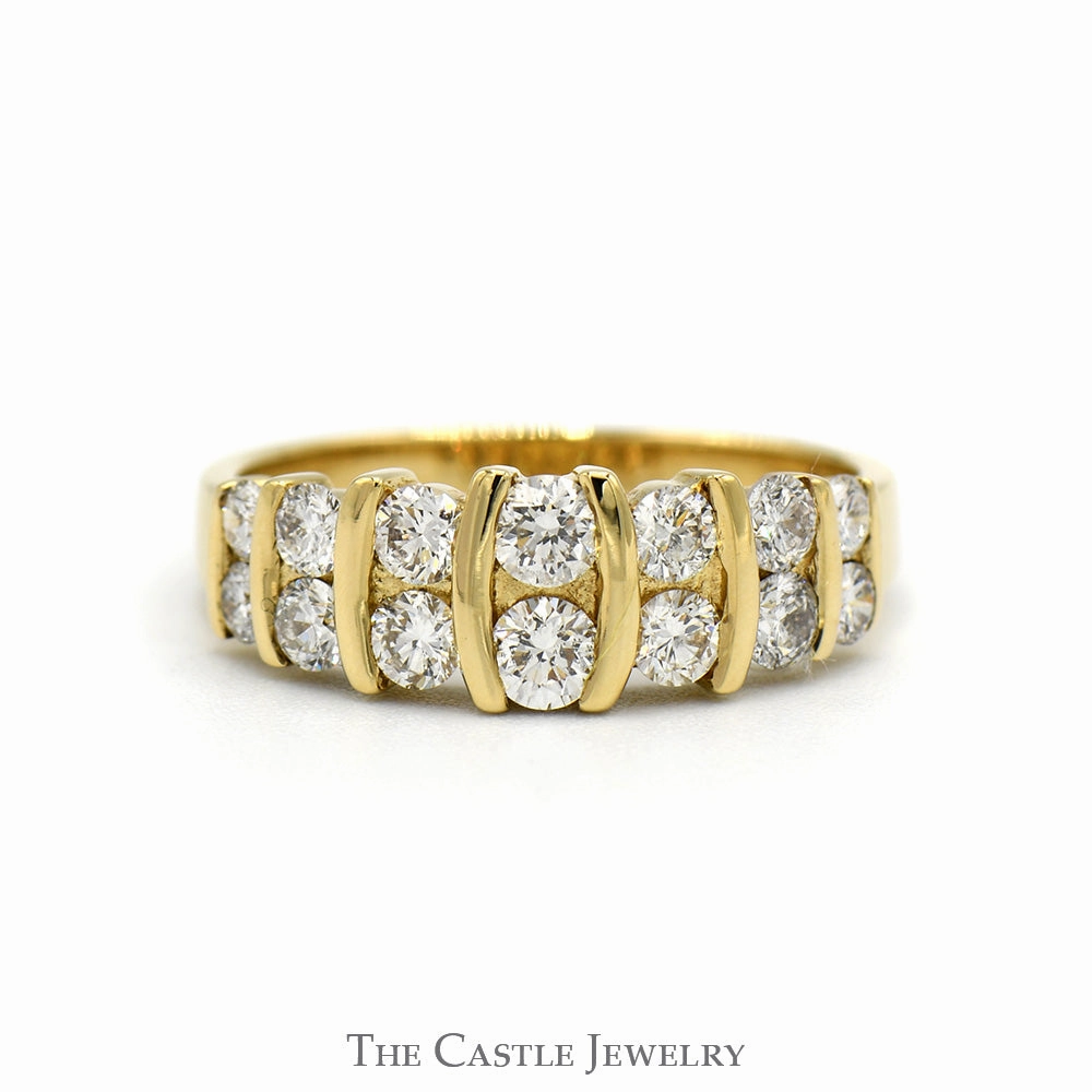 1cttw Multi Row Channel Set Diamond Gabriel & Co Designer Ring in 14k Yellow Gold Delicate Article Classic Choice