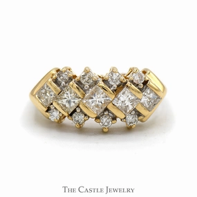 Luxury product 1cttw Princess & Round Cut Diamond Cluster Band in 14k Yellow Gold