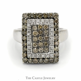 Daily Simplicity 1cttw Rectangular Cocoa and White Diamond Cluster Ring in 14k White Gold