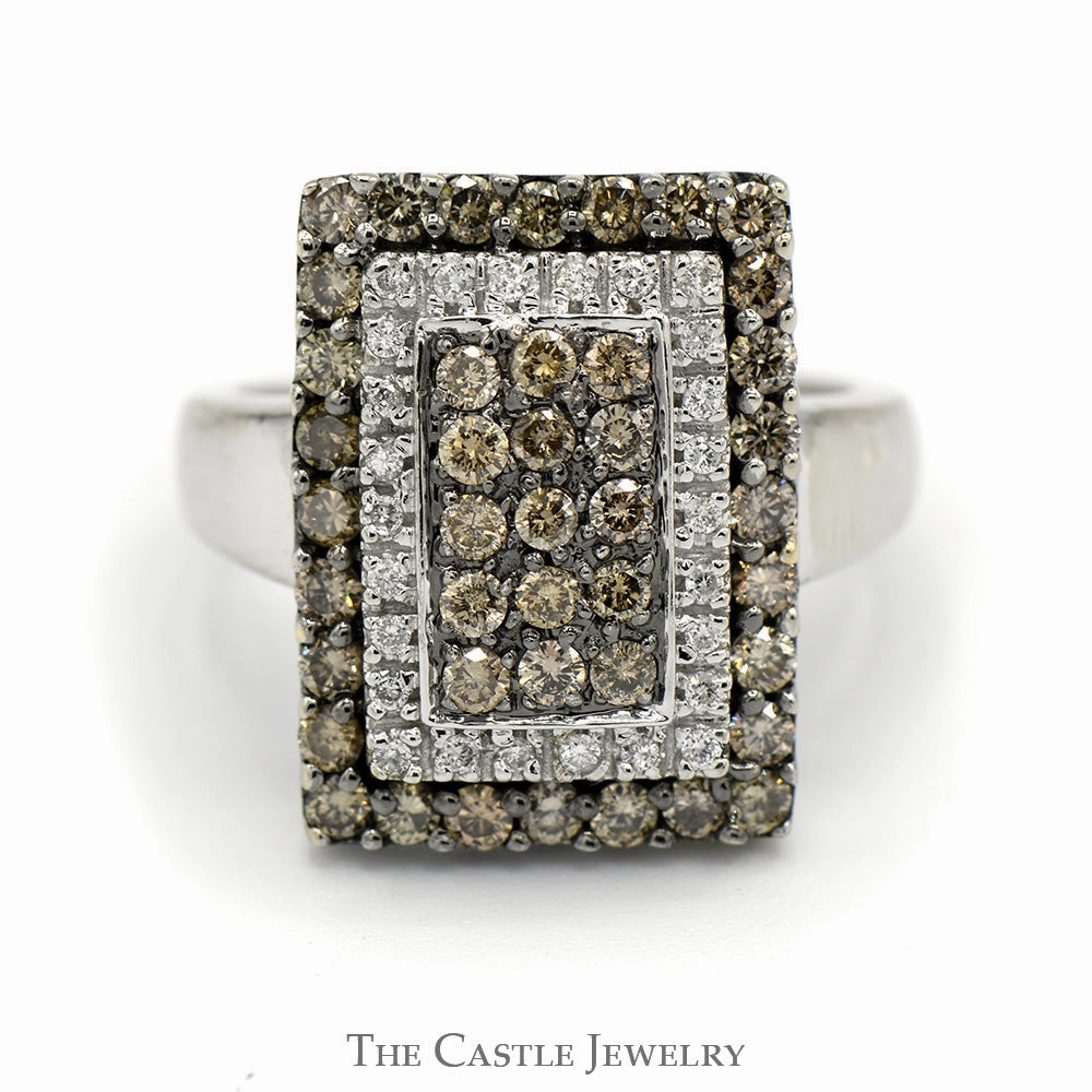 Daily Simplicity 1cttw Rectangular Cocoa and White Diamond Cluster Ring in 14k White Gold