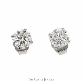 1cttw Round Brilliant Cut Diamond Stud Earrings in 14k White Gold Butterfly Backs Polished Adornment Triangular Jewelry