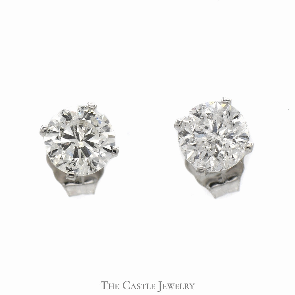 1cttw Round Brilliant Cut Diamond Stud Earrings in 14k White Gold Butterfly Backs Polished Adornment Triangular Jewelry