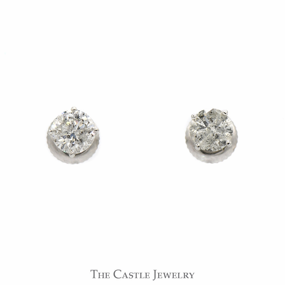 Circular Item 1cttw Round Brilliant Cut Diamond Stud Earrings in 14k White Gold Screw Back Posts