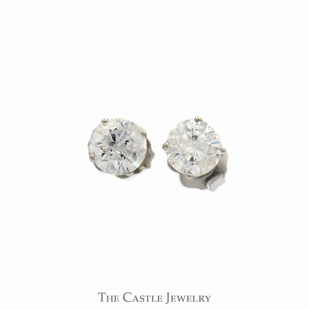 1cttw Round Diamond Stud Earrings in 14k White Gold Butterfly Push Backs Matte Piece Shiny Must-Have