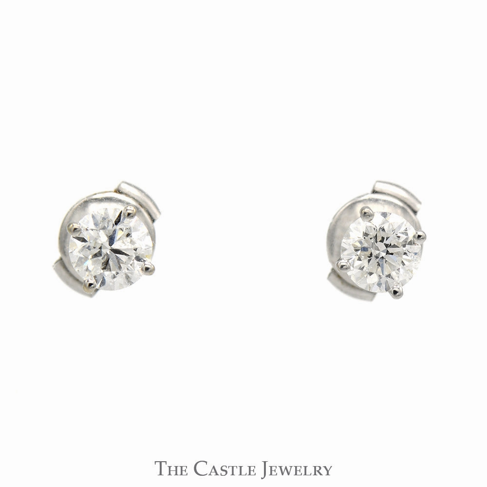 1cttw Round Diamond Stud Earrings with La Pousette Backs in 14k White Gold Vintage Style Splendid Accent