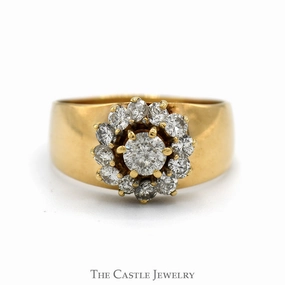 1cttw Round Flower Diamond Cluster Ring in 14k Yellow Gold Casual Expression Elegant Emblem
