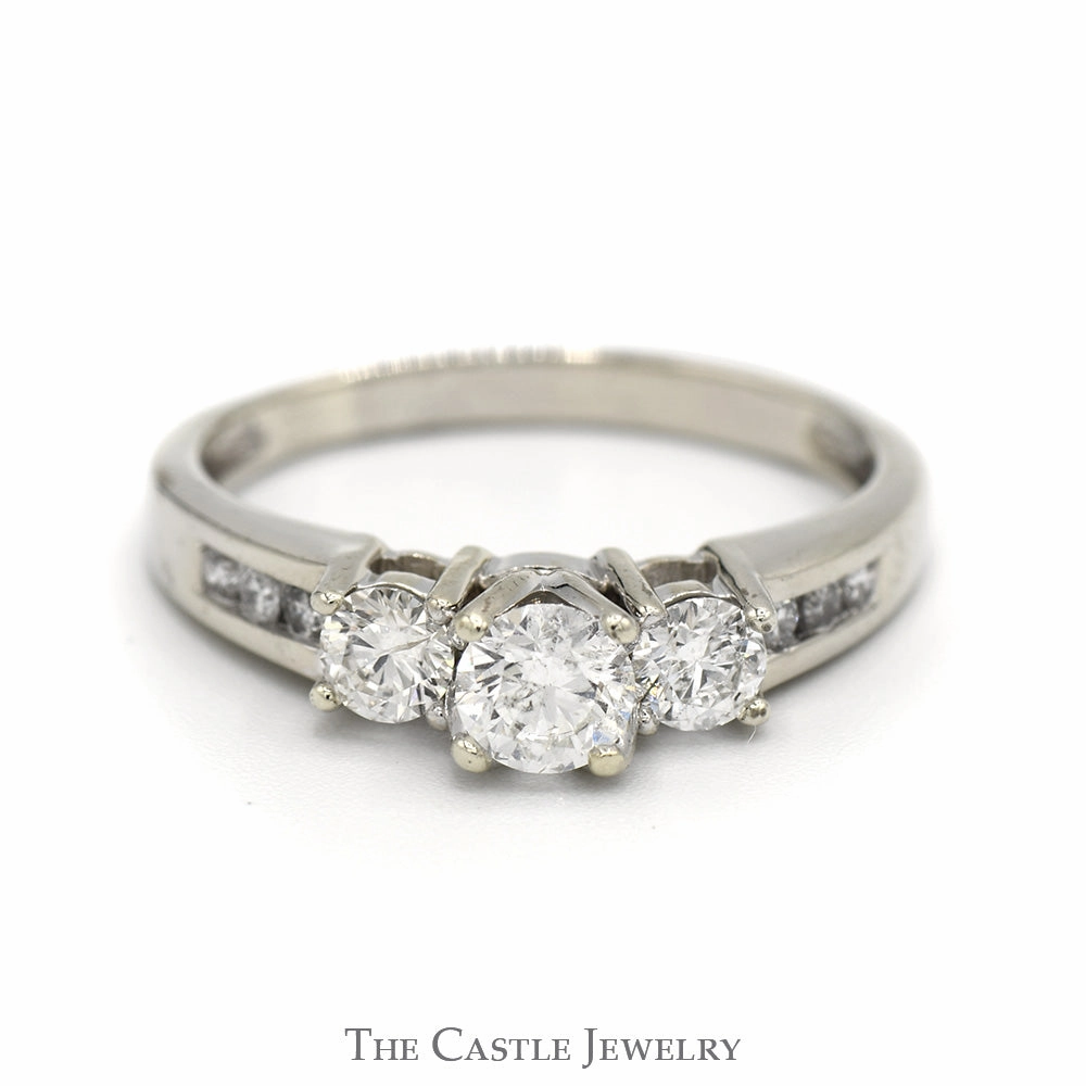 1cttw Three Stone Diamond Engagement Ring with Channel Set Diamond Accents in 14k White Gold Affordable Mark