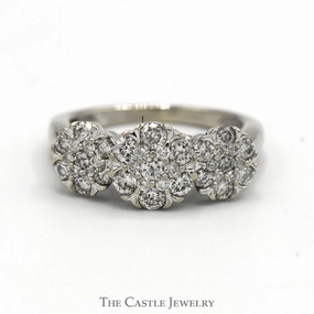 Glamorous Symbol 1cttw Triple Round Diamond Cluster Ring in 10k White Gold