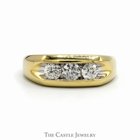 Vintage Look Minimalist Insignia 1cttw Triple Round Diamond Men's Band in 10k Yellow Gold