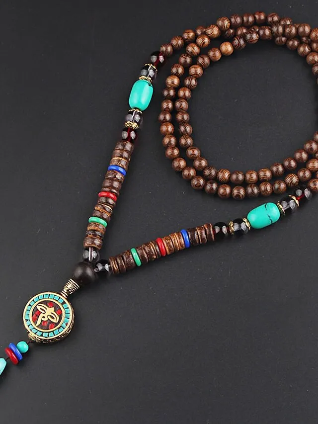 1pc Pendant Necklace Beaded Necklace For Men's Women's Synthetic Ruby Red Party Evening Street Gift Wooden Resin Alloy Beads Animal / Long Necklace