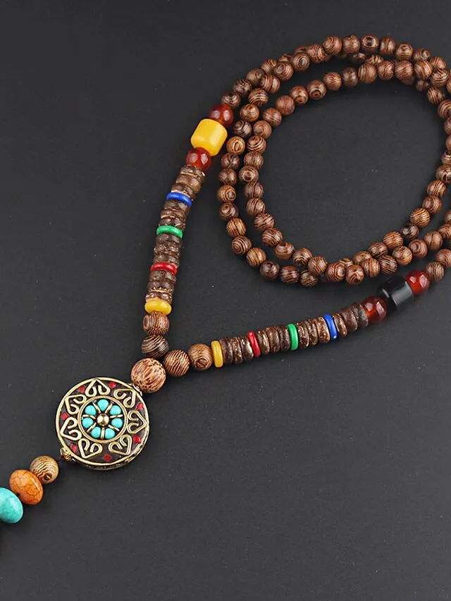 1pc Pendant Necklace Beaded Necklace For Men's Women's Synthetic Ruby Red Party Evening Street Gift Wooden Resin Alloy Beads Animal / Long Necklace