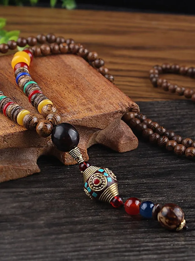 1pc Pendant Necklace Beaded Necklace For Men's Women's Synthetic Ruby Red Party Evening Street Gift Wooden Resin Alloy Beads Animal / Long Necklace