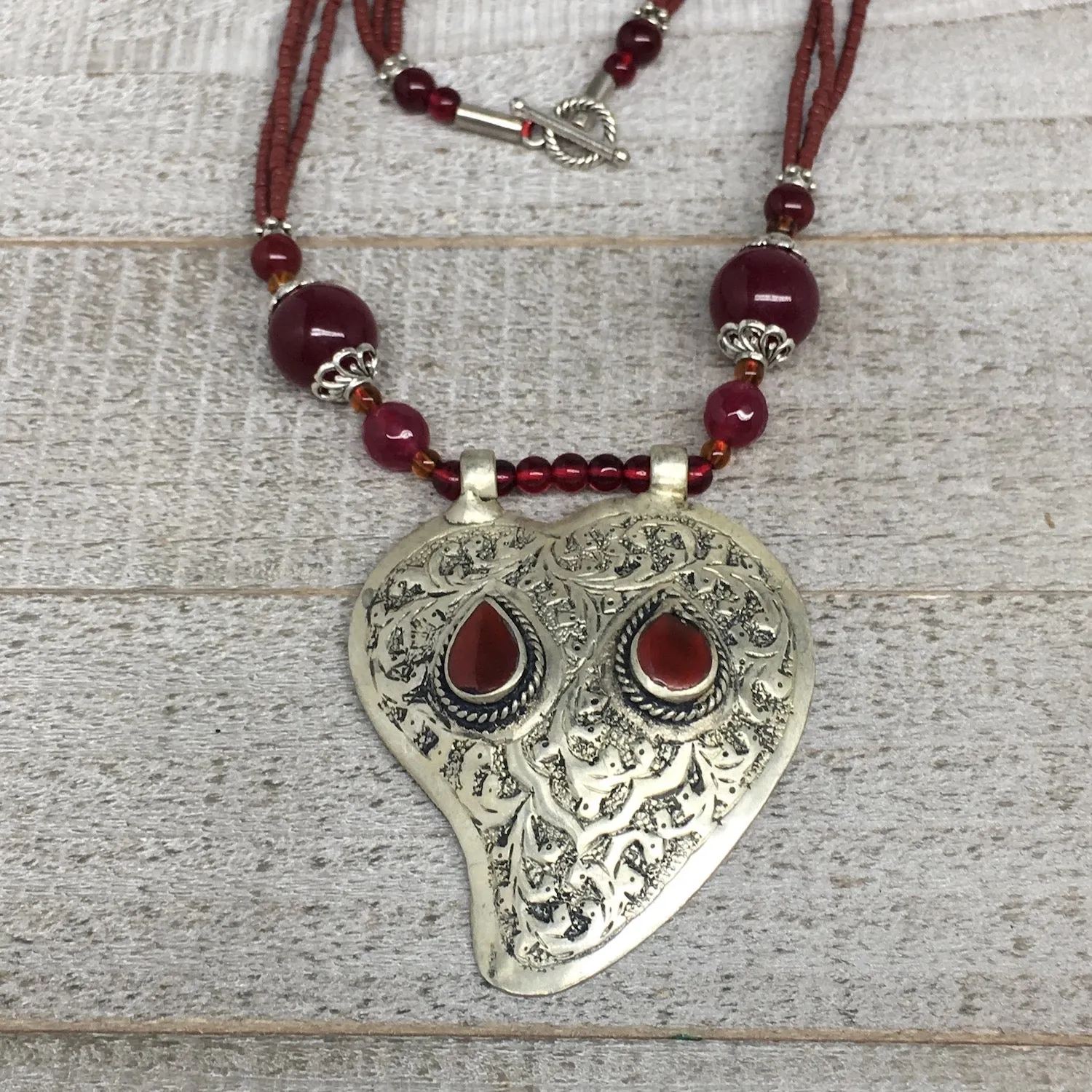 1pc,Turkmen Necklace Pendant Statement Tribal Red Carnelian Beaded,20-21",BN66