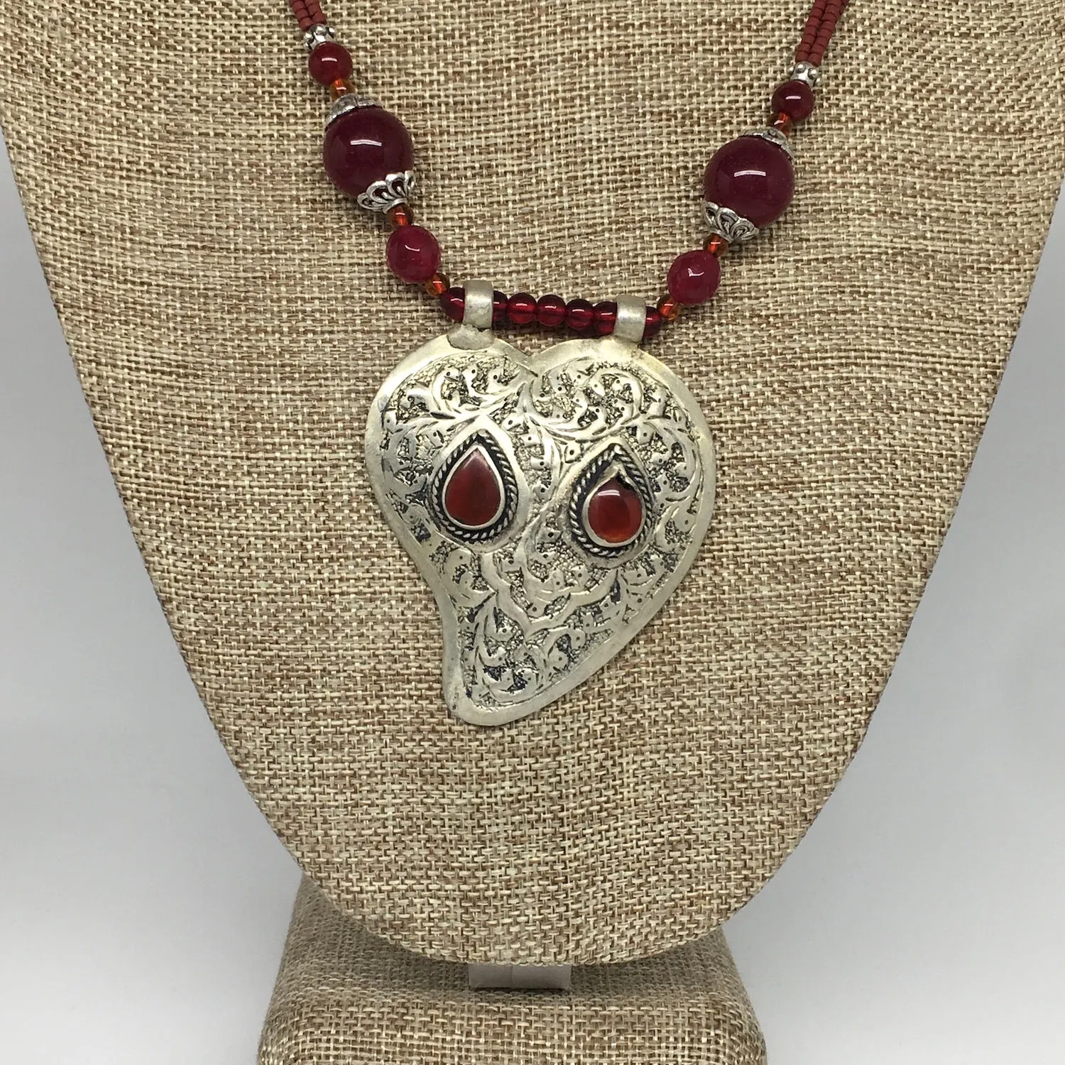 1pc,Turkmen Necklace Pendant Statement Tribal Red Carnelian Beaded,20-21",BN66