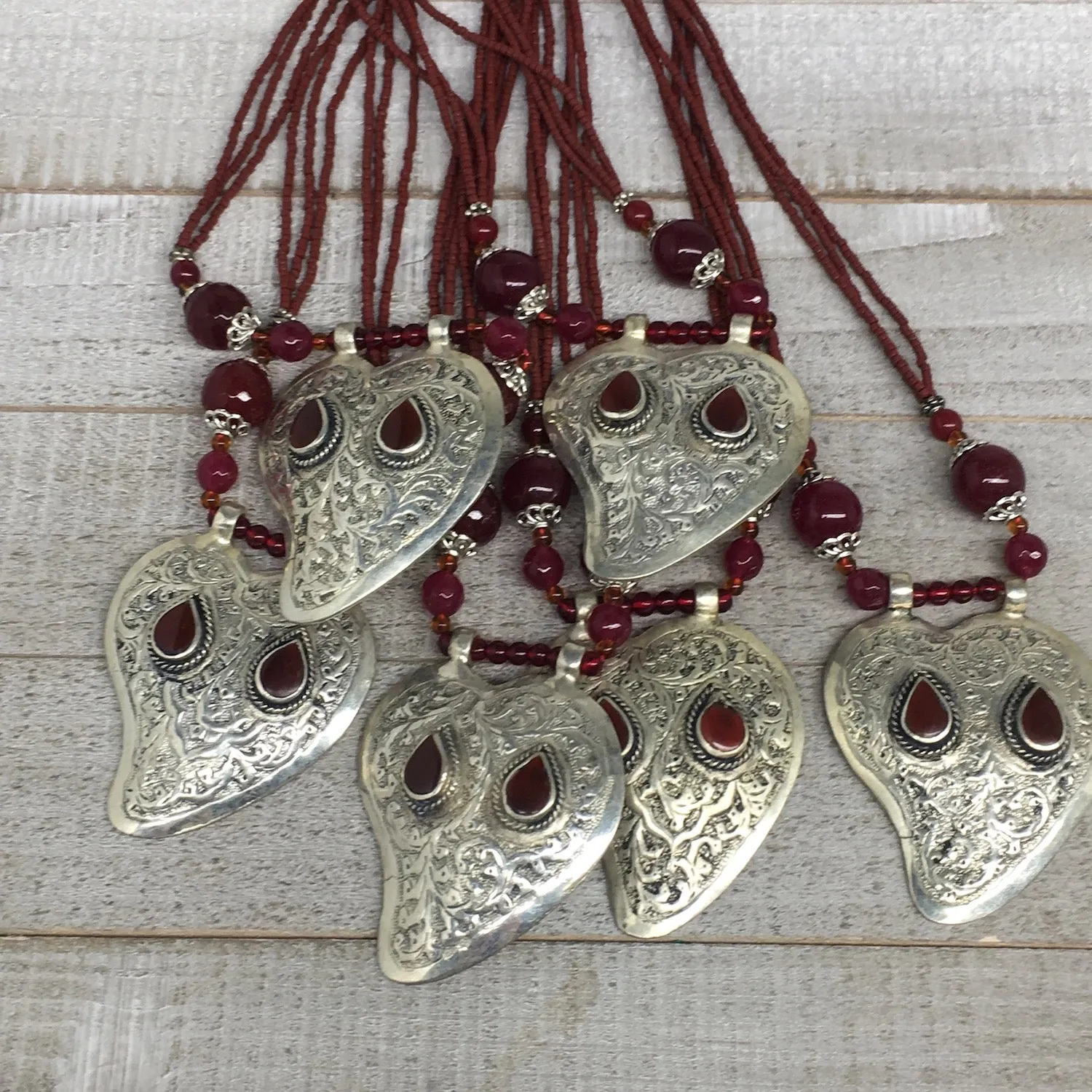1pc,Turkmen Necklace Pendant Statement Tribal Red Carnelian Beaded,20-21",BN66