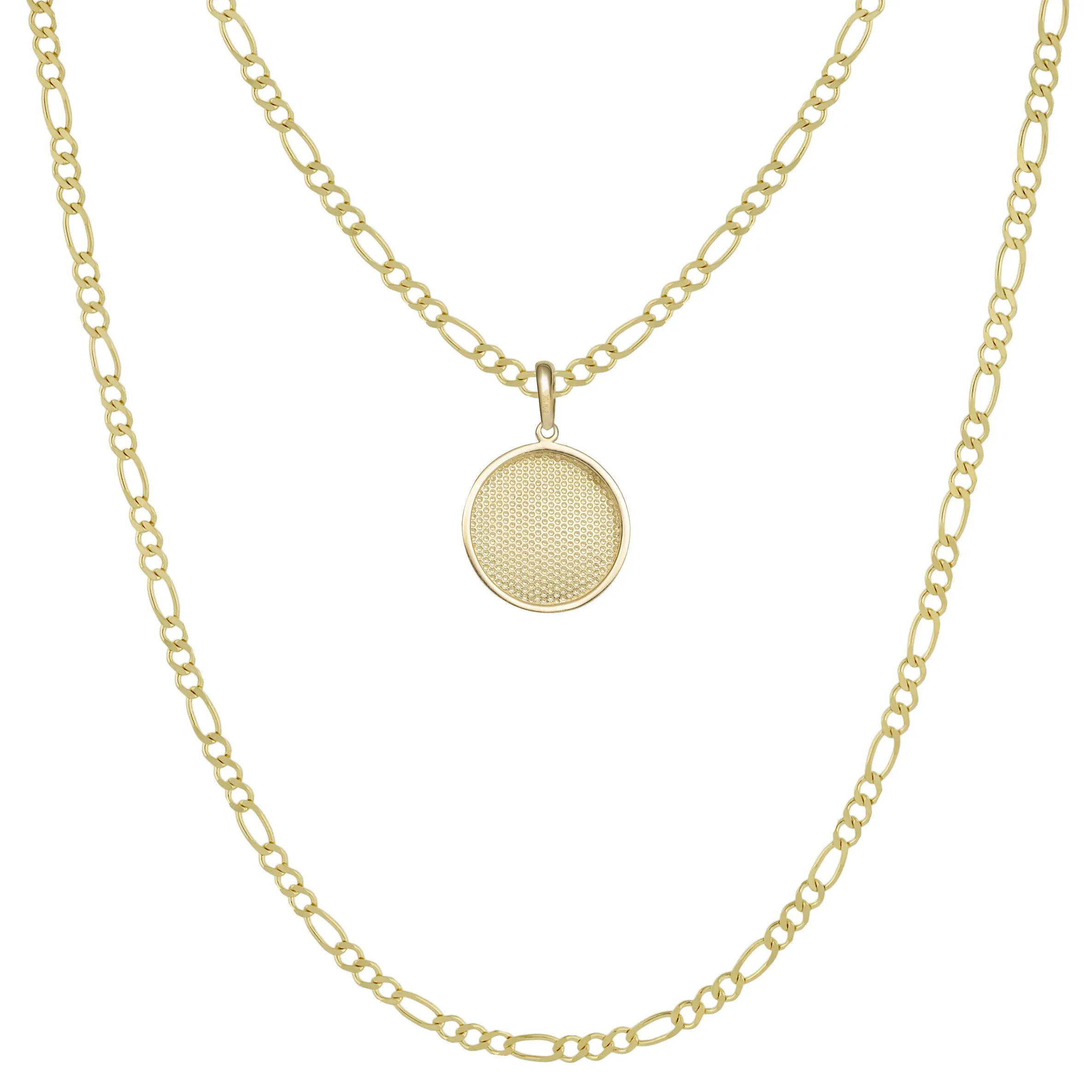 1" Round Dog Tag CZ Pendant & Chain Necklace Set 10K Yellow Gold