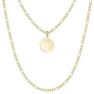 1" Round Dog Tag CZ Pendant & Chain Necklace Set 10K Yellow Gold