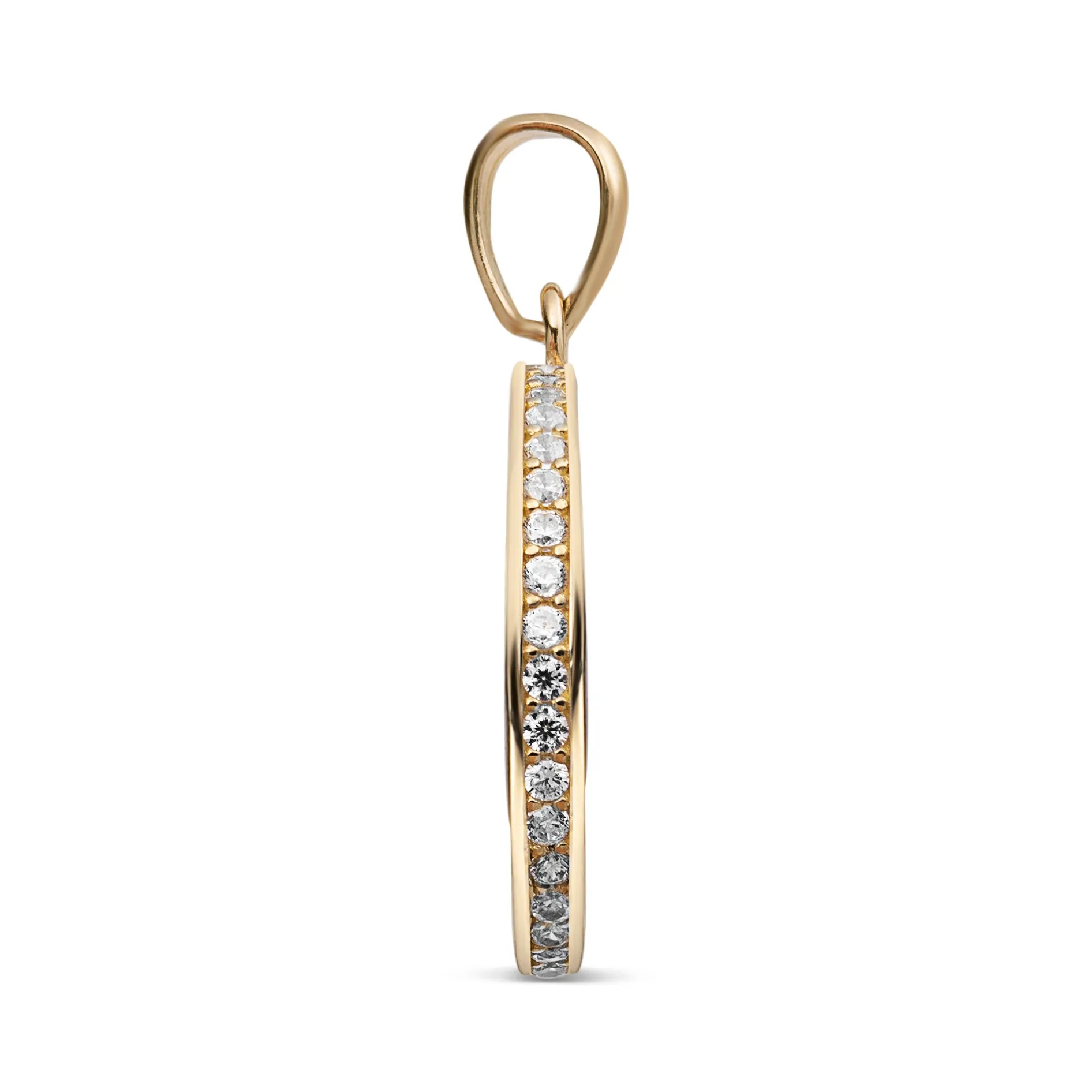 1" Round Dog Tag CZ Pendant & Chain Necklace Set 10K Yellow Gold