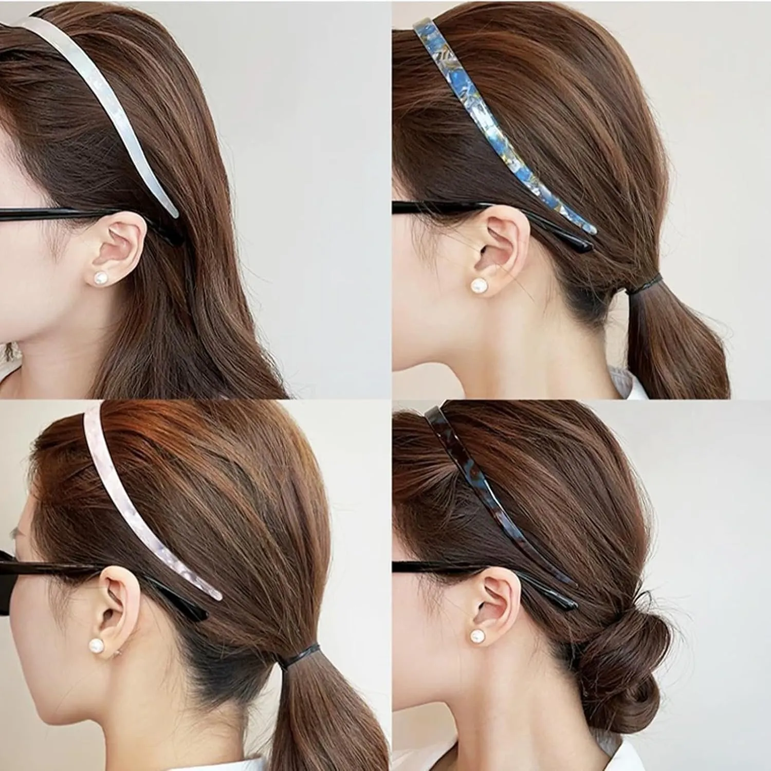2 Pack Comfortable Eyewear Headbands for Women - Skinny Acetic Acid Headbands (Black, White)