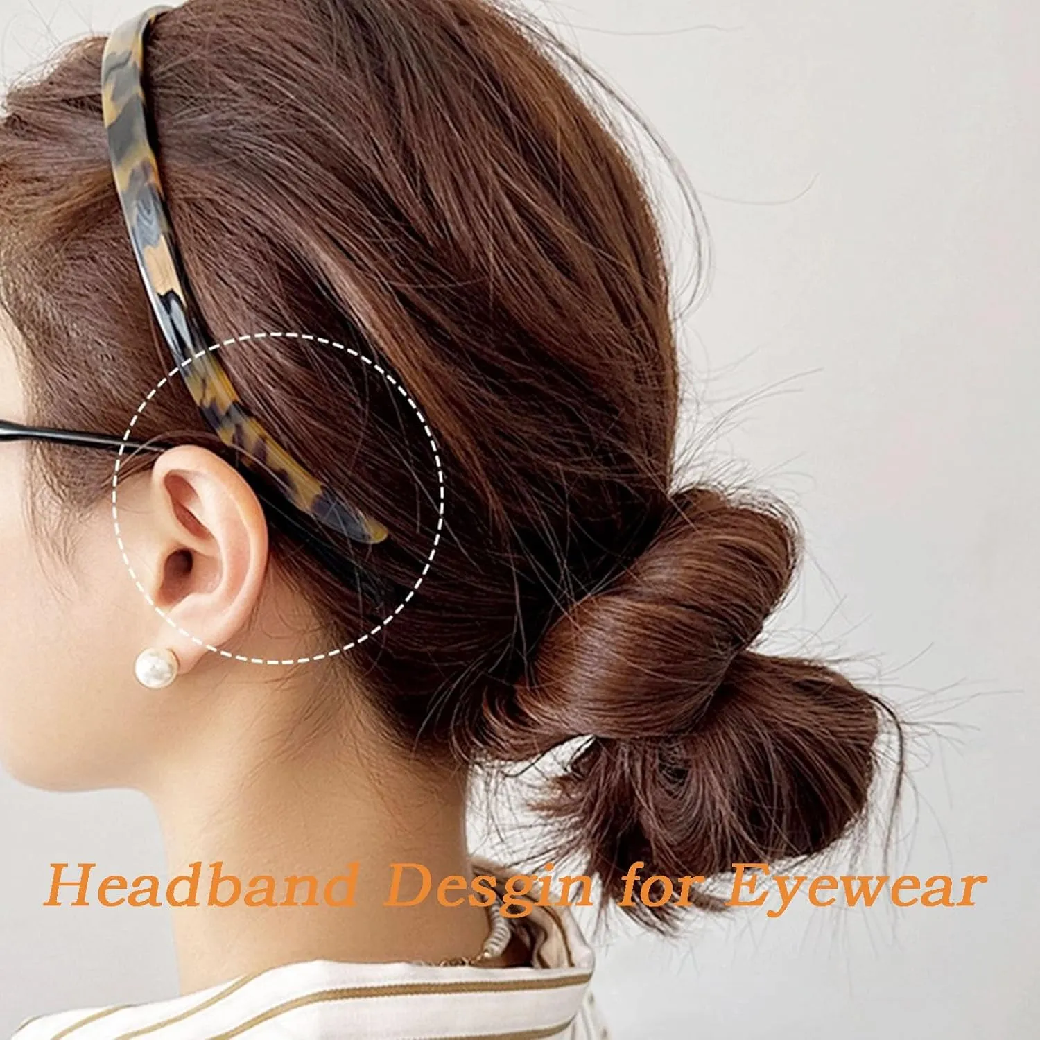 2 Pack Eyewear Headbands Comfortable Headbands for Women Acetic Acid Headband Designed for Eyewear Fashion Skinny Headbands(Tortoise,Amber)