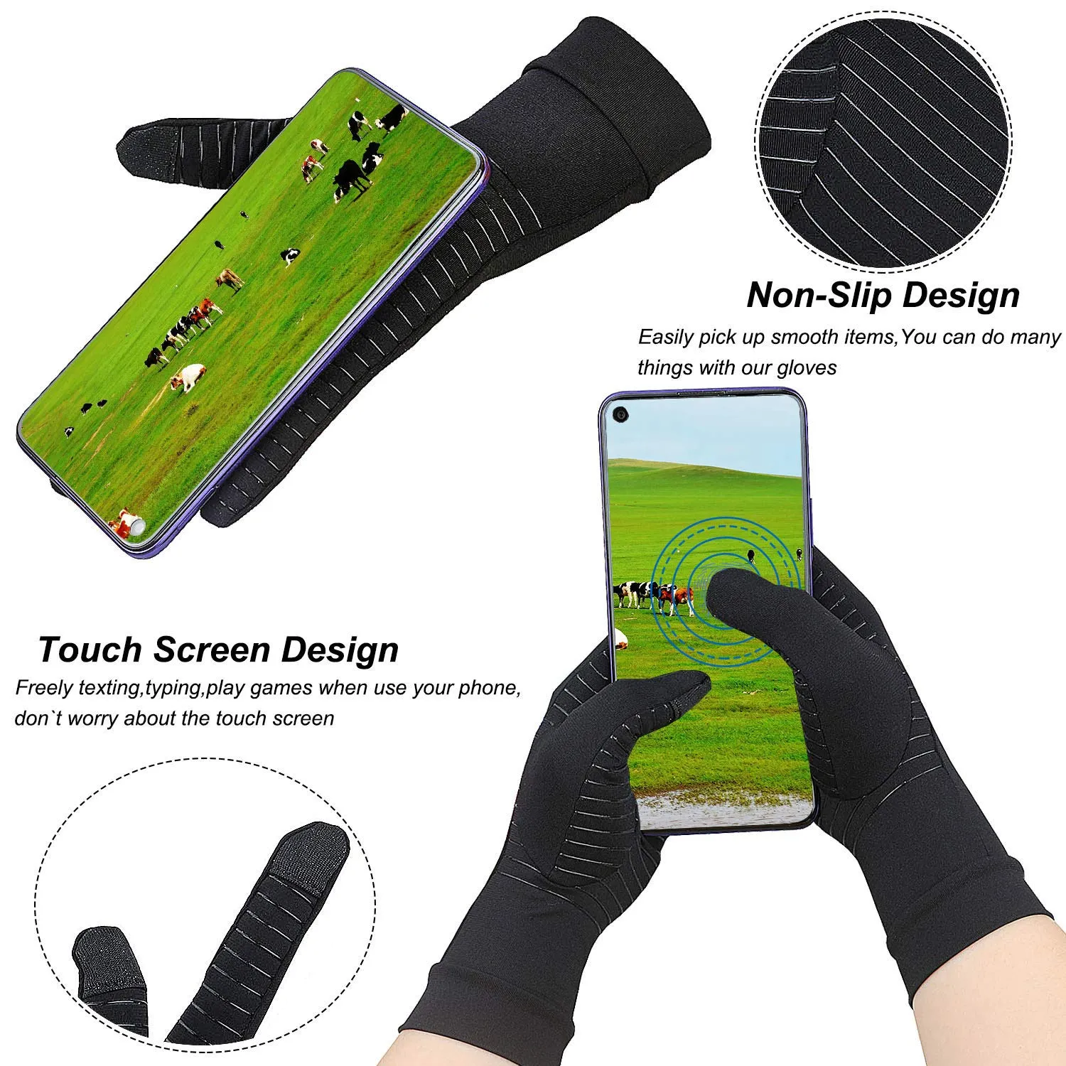 2 Pairs Copper Arthritis Gloves, Touch Screen Compression Gloves for Men Women, Full Finger Carpal Tunnel Glove for Typing, Hand Pain, RSI, Support Wrist and Hand Joint (Black, Medium (2 Pairs)) Black Medium (2 Pair)