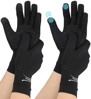 2 Pairs Copper Arthritis Gloves, Touch Screen Compression Gloves for Men Women, Full Finger Carpal Tunnel Glove for Typing, Hand Pain, RSI, Support Wrist and Hand Joint (Black, Medium (2 Pairs)) Black Medium (2 Pair)