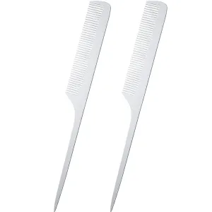 2 Pieces Metal Tail Combs Silver Rat Tail Hair Combs Fine Cutting Comb Teasing Pintail Barber Comb Stainless Steel Hair Styling Cutting Comb (Rat Tail)