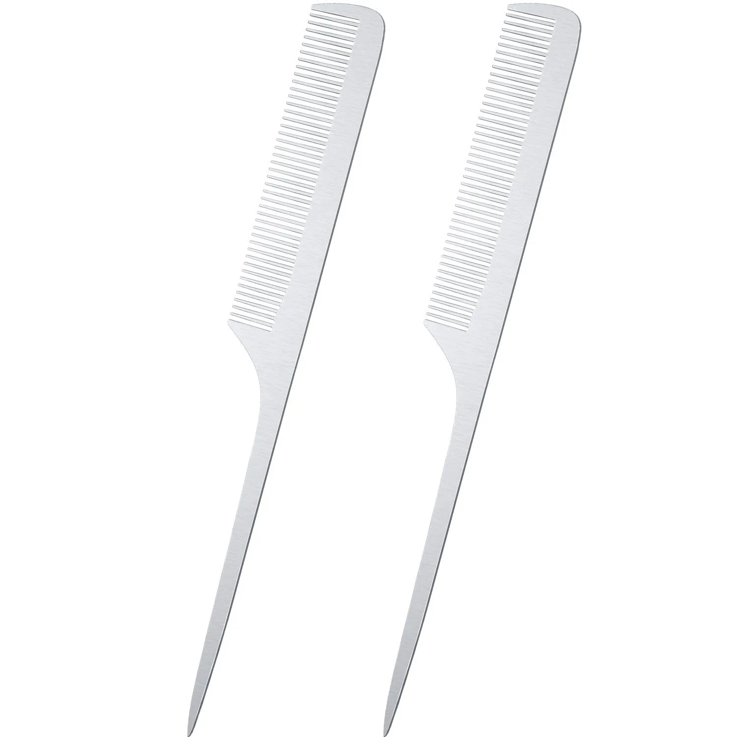 2 Pieces Metal Tail Combs Silver Rat Tail Hair Combs Fine Cutting Comb Teasing Pintail Barber Comb Stainless Steel Hair Styling Cutting Comb (Rat Tail)