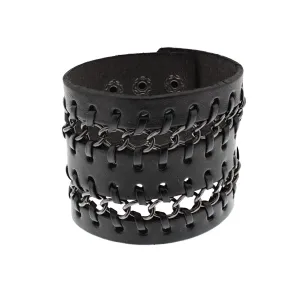 2-Row Chain Black PU Bracelet