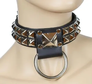 2 Rows  Pyramid Studs D Ring Choker