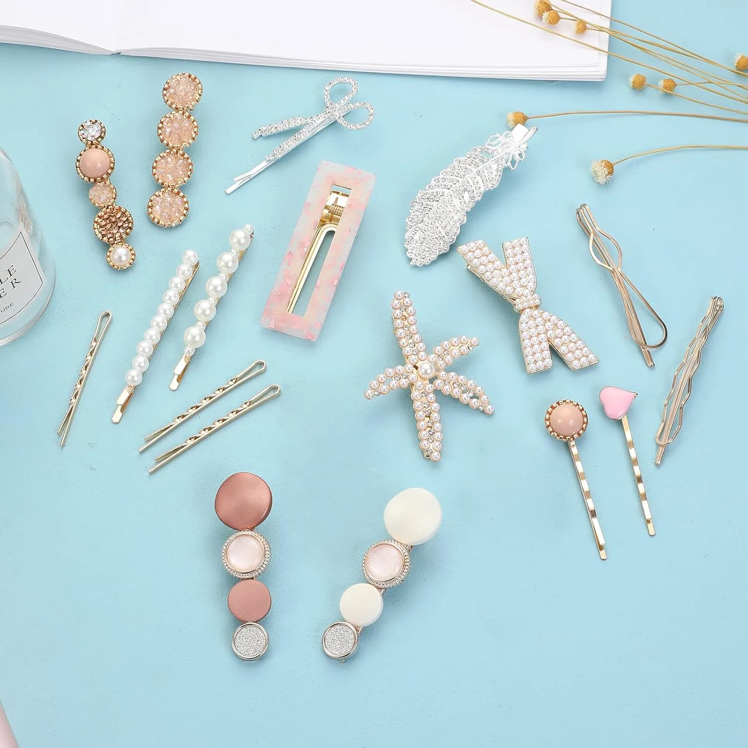 20 Pieces Pearl Hair Clips Set, Hair Barrettes Acrylic Resin Sweet Decorative Bobby Pins Hairpin Headwear Hair Accessories Headwear for Women and Girls…