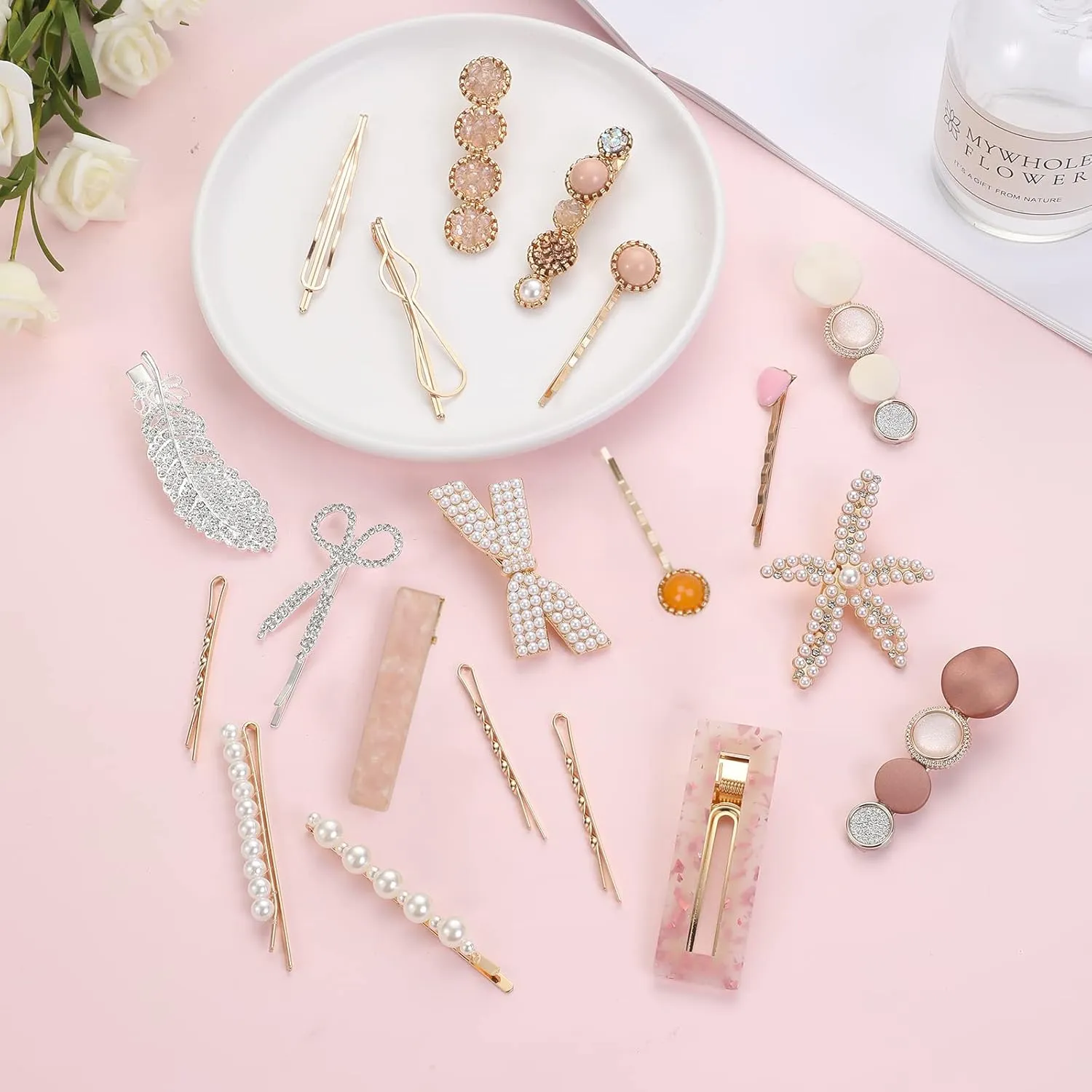 20 Pieces Pearl Hair Clips Set, Hair Barrettes Acrylic Resin Sweet Decorative Bobby Pins Hairpin Headwear Hair Accessories Headwear for Women and Girls…