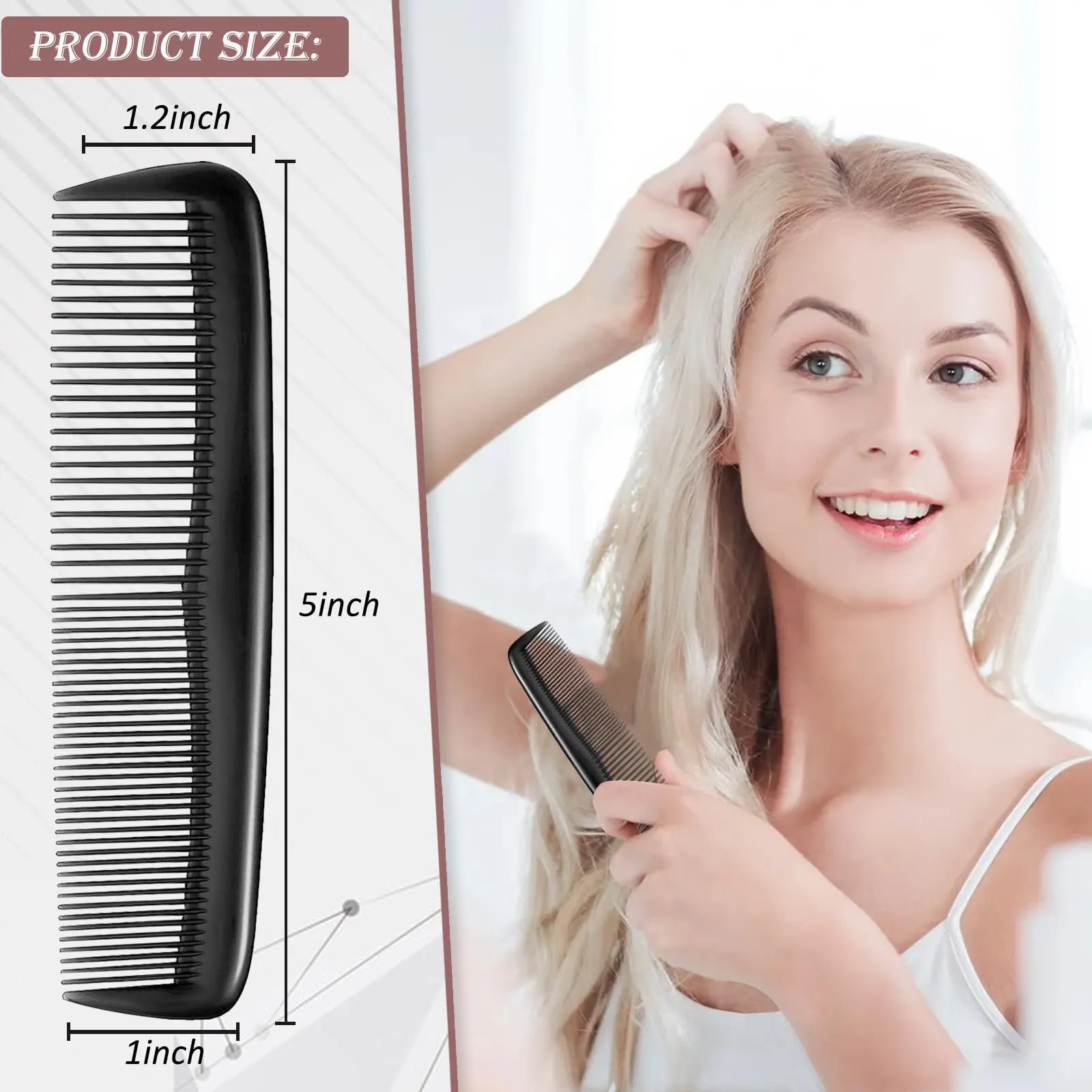 200 Aiofaervy Hair Combs in Bulk, Individually Wrapped 5 Inch Black Travel and Styling Combs for Women, Beard Combs for Men and Barber Supplies