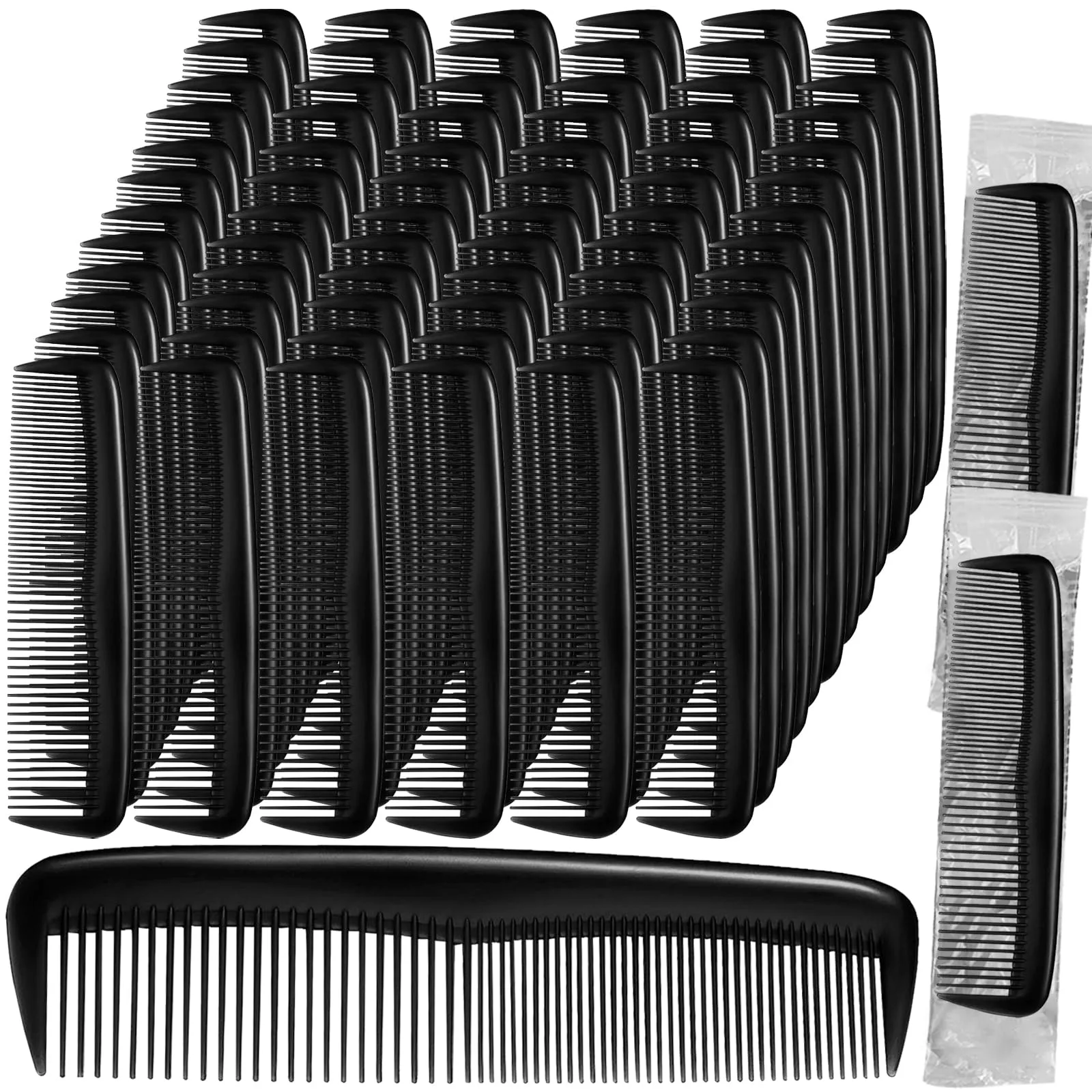 200 Aiofaervy Hair Combs in Bulk, Individually Wrapped 5 Inch Black Travel and Styling Combs for Women, Beard Combs for Men and Barber Supplies