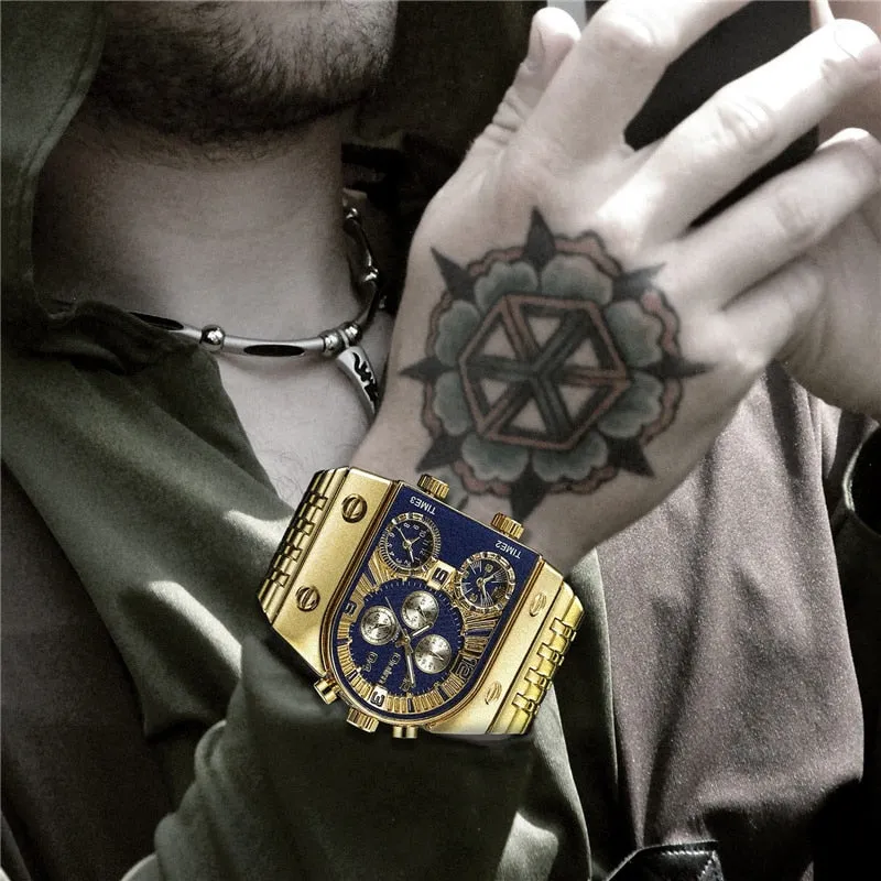 2022 Brand New Oulm Quartz Watches Men Military Waterproof Wristwatch Luxury Gold Stainless Steel Male Watch Relogio Masculino