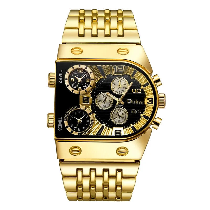 2022 Brand New Oulm Quartz Watches Men Military Waterproof Wristwatch Luxury Gold Stainless Steel Male Watch Relogio Masculino