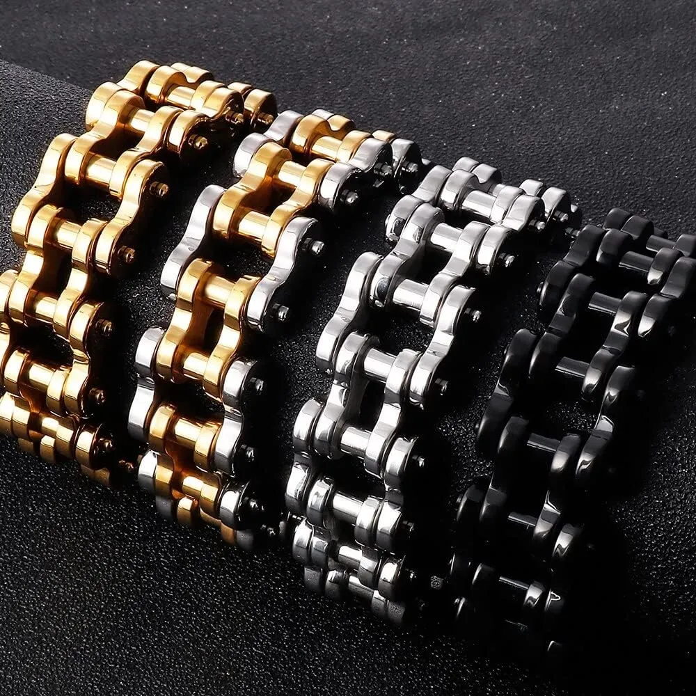 22MM Wide Men's Bike Biker Motorcycle Chain Bracelet Jewelry Solid Stainless steel Bicycle Bracelets & Bangles Man 68999 (Gold Color-23cm)
