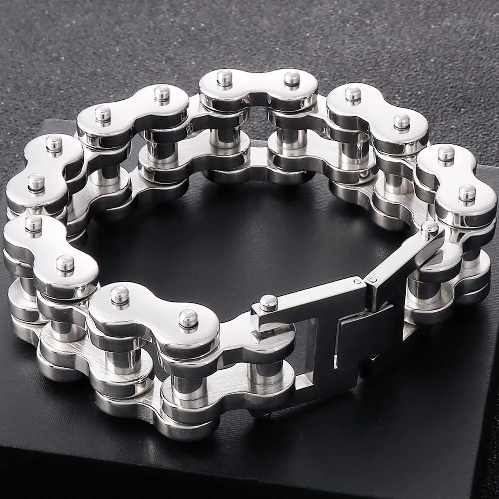 22MM Wide Men's Bike Biker Motorcycle Chain Bracelet Jewelry Solid Stainless steel Bicycle Bracelets & Bangles Man 68999 (Gold Color-23cm)