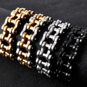 22MM Wide Men's Bike Biker Motorcycle Chain Bracelet Jewelry Solid Stainless steel Bicycle Bracelets & Bangles Man 68999 (Gold Color-23cm)
