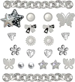 22pcs Girly Golden Designer Shoe Decorations - Diamond Bling Chain Charms for Girls' Clogs - Cute Jewels for Birthday Parties & Gifts