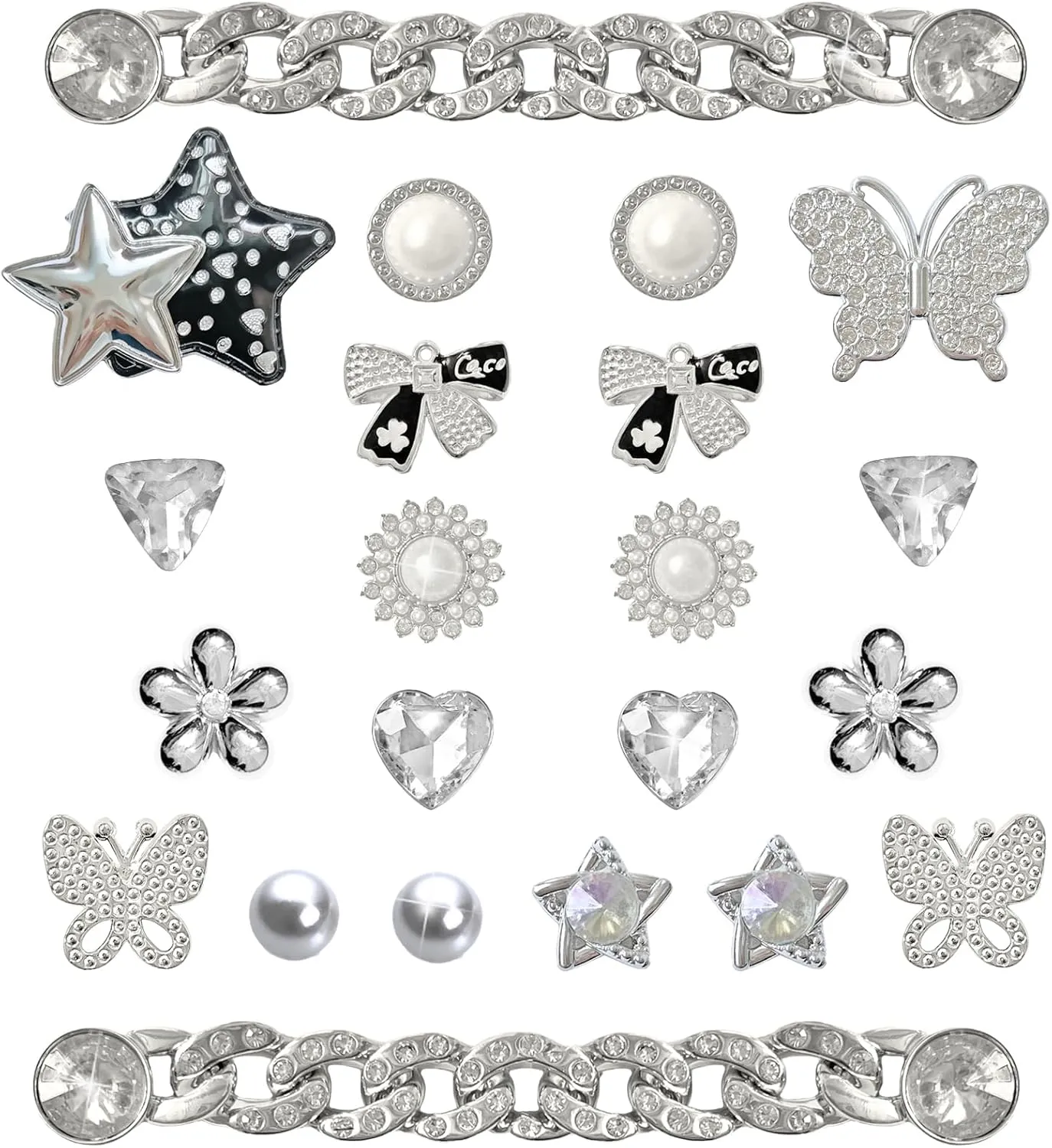 22pcs Girly Golden Designer Shoe Decorations - Diamond Bling Chain Charms for Girls' Clogs - Cute Jewels for Birthday Parties & Gifts